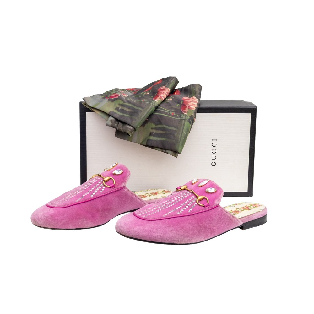 Gucci Princetown Crystal Horsebit Pink Suede Mules Loafers EU 40 US 9.5 UK 7